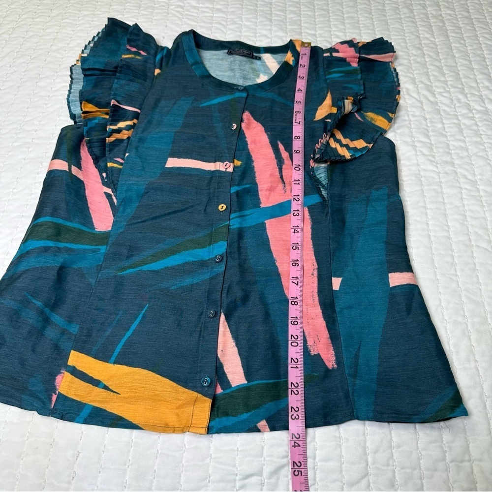 Vineyard Vines Linen Silk Blend Multicolor Ruffle Sleeve Blouse In Size S - Picture 3 of 11